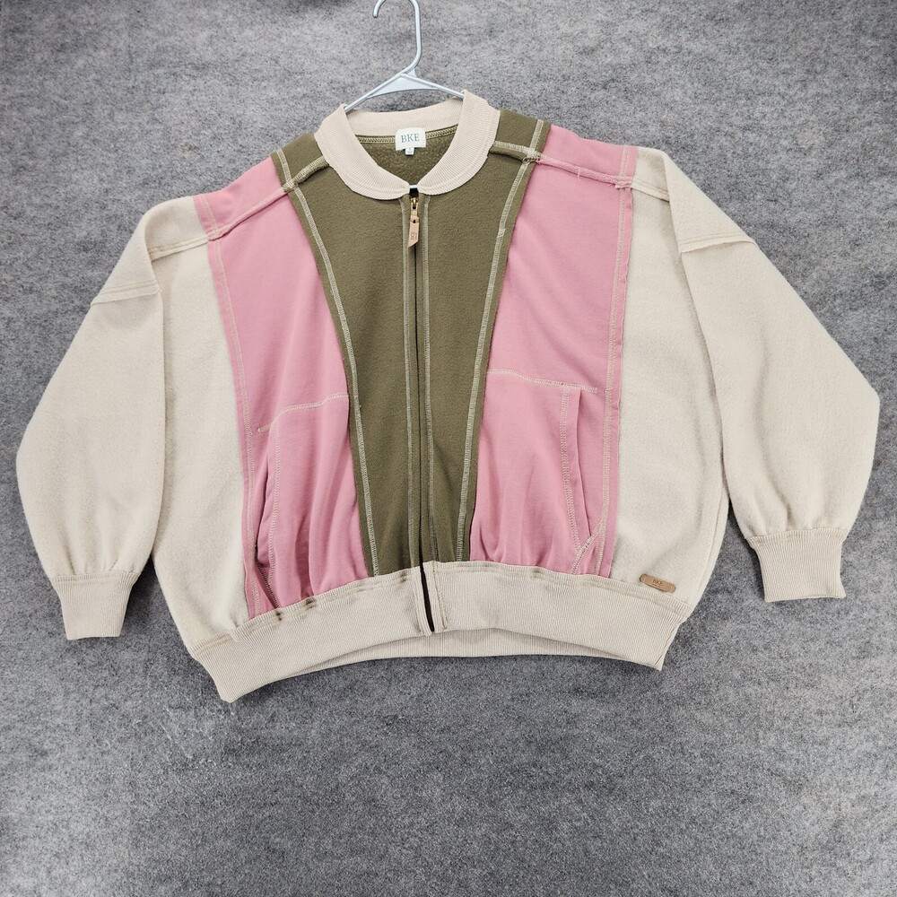 Buckle BKE Sweatshirt Womens Small Full Zip Cream Pink Green
